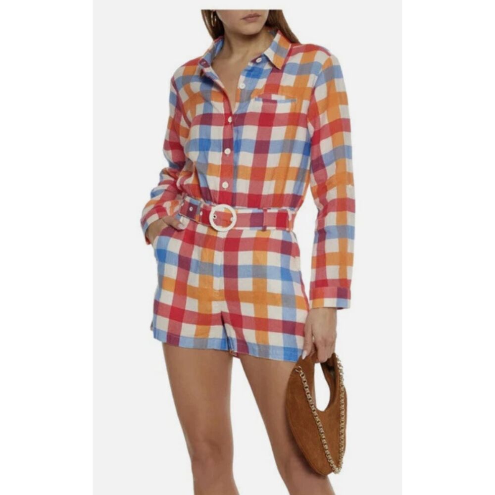 Solid & Striped Linen Plaid Playsuit Romper Size Large New